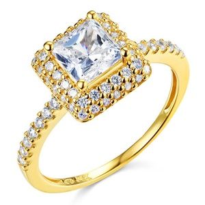 14k 1.25 CT Princess-Cut & Round Side CZ Ring Set